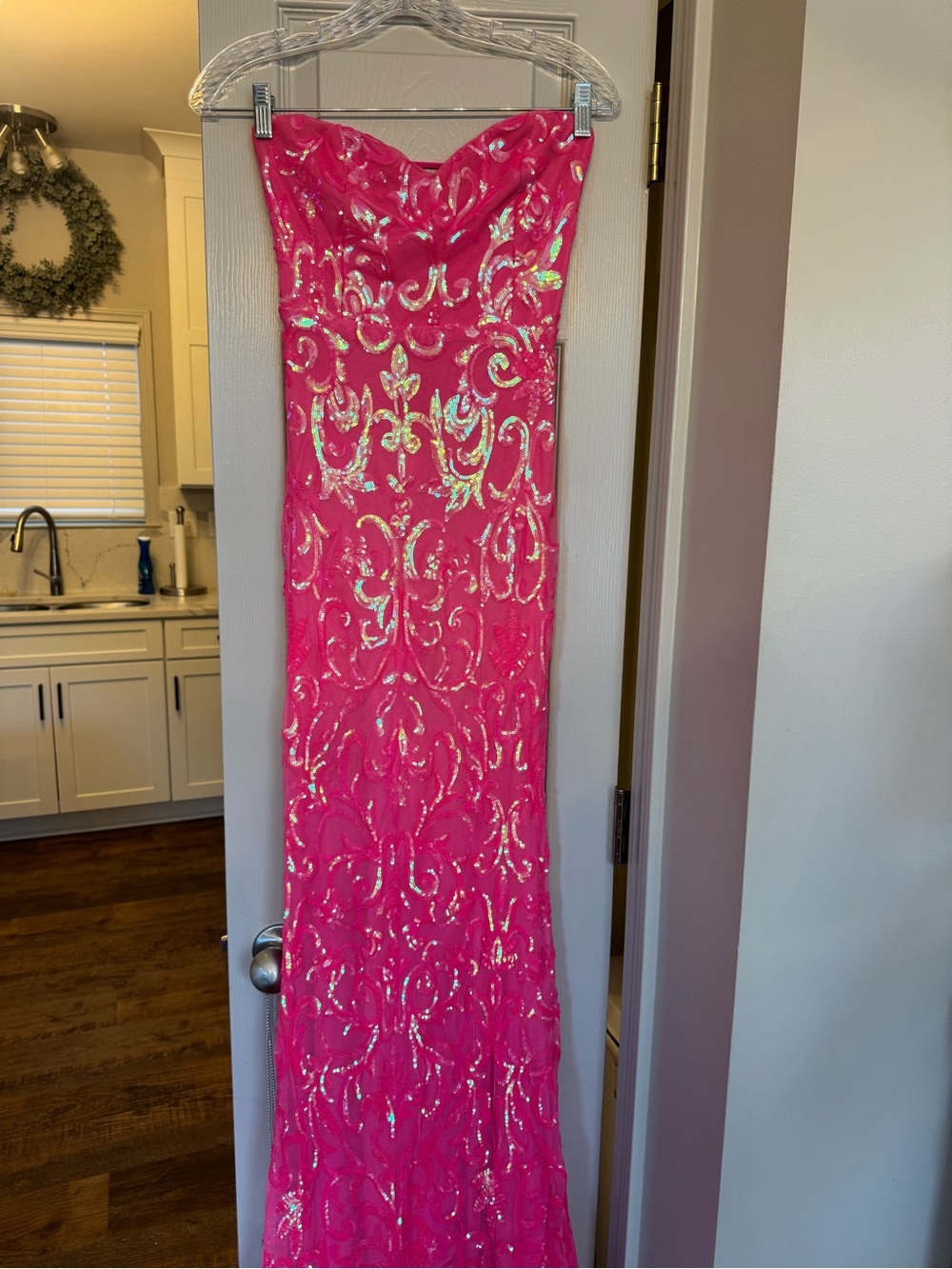 Lulu's Strapless Hot Pink Sequin Column Gown